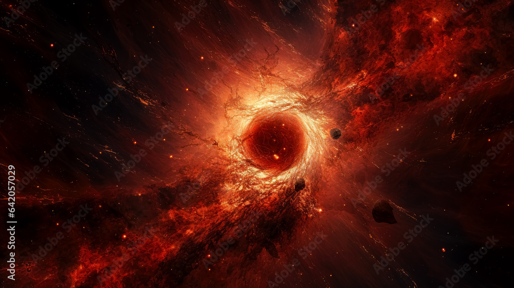 Wall mural the red sun's atmosphere, sun with plasma and explosions background in space. supernova in space.