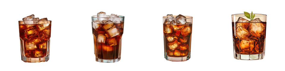 Short black glass with cola and ice transparent background