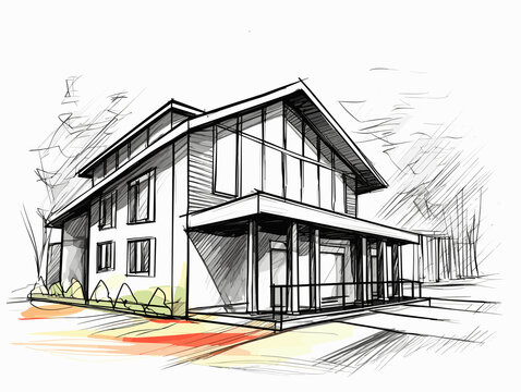 Modern Contemporary Architecture Sketch Vector Illustration