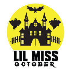 Lil Miss October. Vintage Halloween t-shirt design.