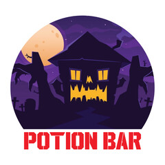 Potion Bar. Vintage Halloween quote typography t-shirt template design.