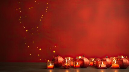 Diwali template holiday background with candles on red