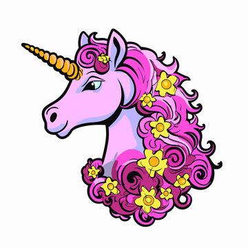 A Pink Unicorn With Flowers In Its Mane
