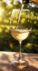 White wine being poured in the wineglass 32K Natural Light
