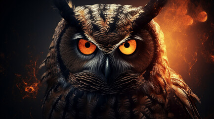 Owl with a pumpkin for Halloween, created with Generative AI technology.