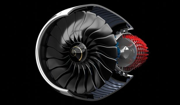 Jet engine inside - on black background - 3D illustration