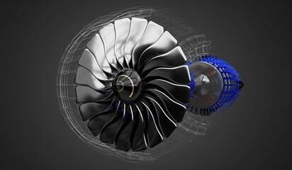 Obraz premium Jet engine inside - on grey background - 3D illustration