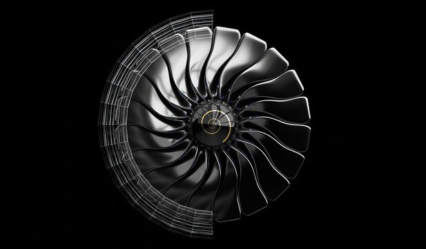 Jet engine on black background - 3D illustration