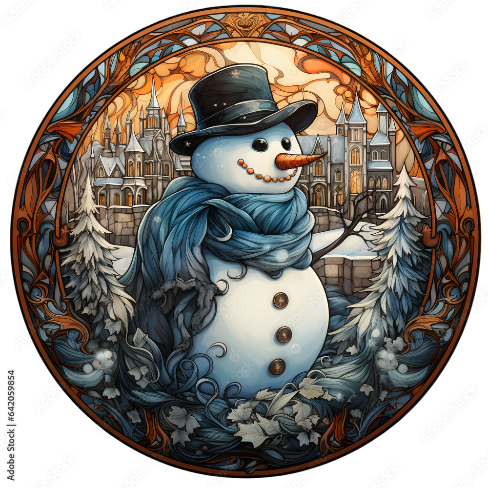 Wall mural Christmas Snowman stained glass,decorations