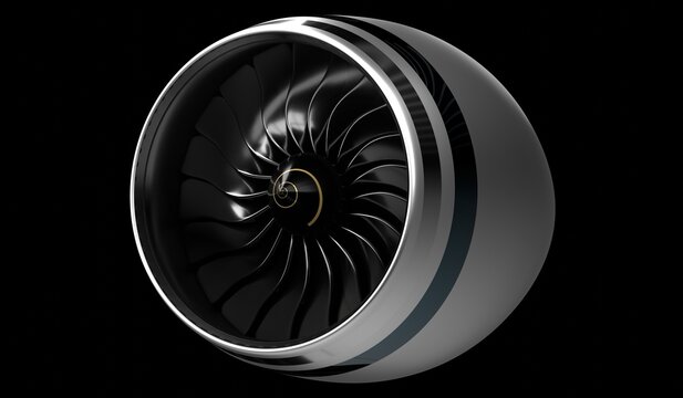 Jet engine isolated on black background - 3D illustration