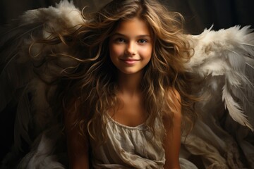 portrait of beautiful young girl with angel wings