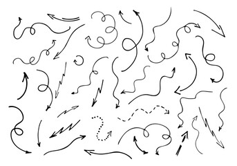 Vector.Arrows Doodle. Arrow Elements Set. cartoon. Hand drawn set of icons and frames.Advertising.Text.Comics.Cartoon.Funny.Cute.Cursor.Pen.Pencil Ink.Direction.