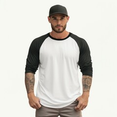 Young man wearing a white casual sweatshirt for mockup design, AI Generated