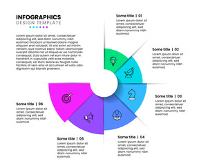 Infographic template. Growing pie chart with 6 steps