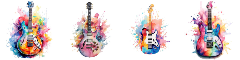 Guitar painted with watercolors against a transparent background