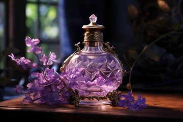 Obraz na płótnie Canvas Perfume bottle with lilac flowers