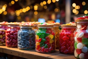 Fototapeta na wymiar European Christmas markets, buying candy from market