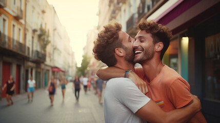 Obraz na płótnie Canvas 同性愛者が幸せそうにハグをしている写真