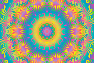 Fototapeta na wymiar Beautiful colourful caleidoscope gradient flower art batik ethnic dayak borneo pattern background 