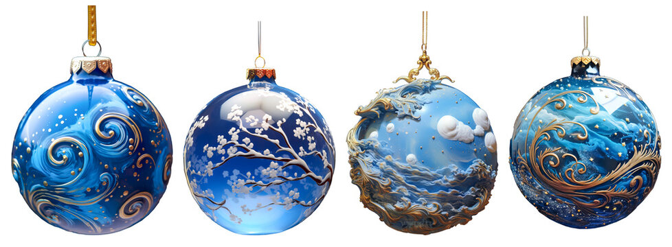 Three glass ball toys for Christmas tree on transparent background