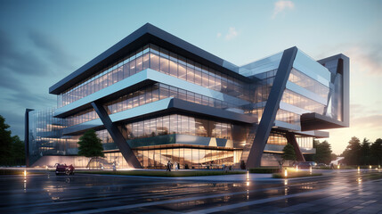 Modern office building concept 3d rendering. - Powered by Adobe