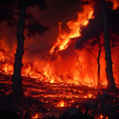 burning forest in huge fire AI Generated image