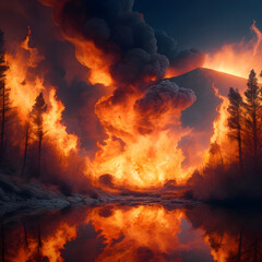burning landscape in big fire AI Generated image