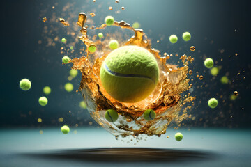 A flying tennis ball full of energy and power AI Generated image