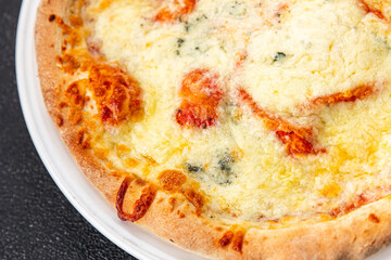 pizza four cheeses portioned slice cheese ready to eat appetizer meal food snack on the table copy space food background rustic top view