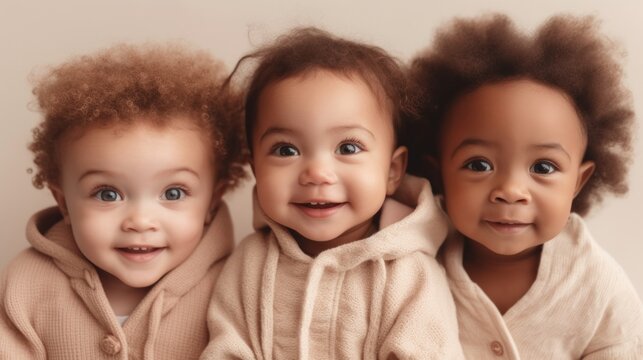 A heartwarming image of a smiling Afro babies on a studio backdrop. Generative AI