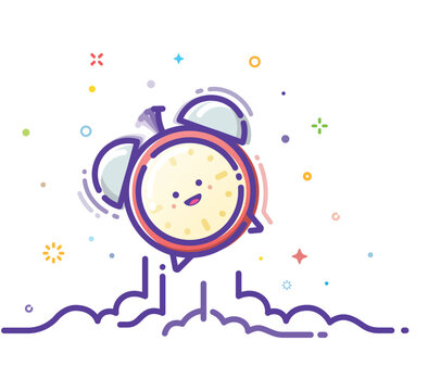 Illustration of a ringing alarm clock. Outline illustration in MBE style