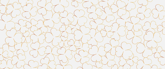 Shamrock or green clover, charming gold pattern background, flat design vector illustration, isolated on white background. Shamrock for St. Patrick's Day in a golden frame, for print, design, banner, 
