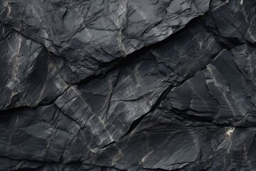 Black stone background. Dark rouch stone wall texture, close up. Empty horizontal volcanic surface, macro view. Backdrop generated by AI