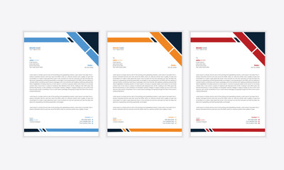 corporate abstract company Business Letterhead design template with 3 color variation bundle.