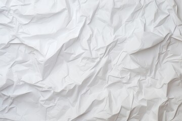 Obraz premium Crumpled white paper background. Wrinkled white page texture, top view. Grunge sheet backdrop generated by AI