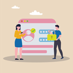 High protection and safety for login account, secure data privacy, online authentication concept. Web security vector illustration.