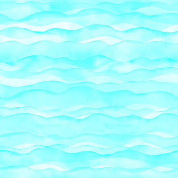 Abstract watercolor transparent light teal colored wave seamless pattern © Olga