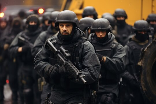 Swat forces. SWAT officer in full tactical gear.. SWAT. Police. Special Forces. Army. Special police team in action.
