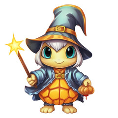 Cute Turtle Wizard Halloween Clipart Illustration