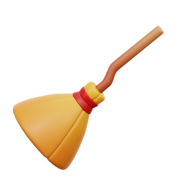 Flying Broom 3D icon Isolate Transparent Background, 3D Rendering illustration