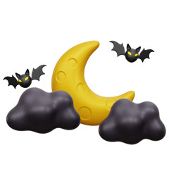 Crescent Moon 3D icon Isolate Transparent Background, 3D Rendering illustration