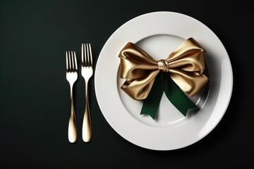 Christmas plate with bow, top view