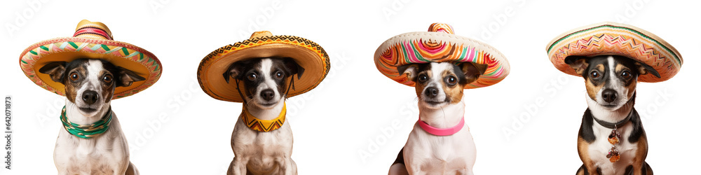 Canvas Prints Mexican themed studio portrait of adorable terrier dog donning sombrero seated against transparent background