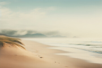 Fototapeta na wymiar Serene Shores: Soft, Muted Tones and Light-Filled Beachscapes