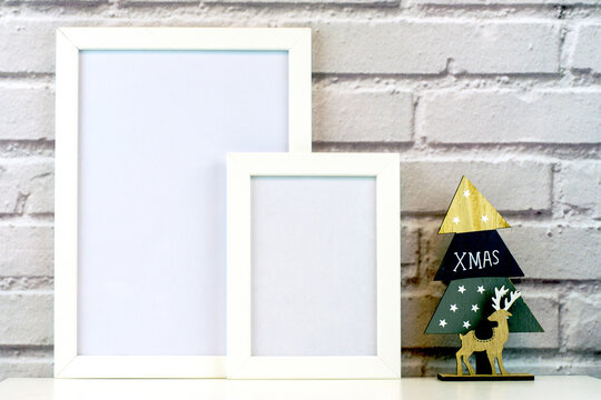 Christmas Frame. Photo frame. Flat lay. New Year concept. Christmas mock up. Winter. Christmas background. Xmas concept. Top view, copy space. Christmas photo frame mock up template