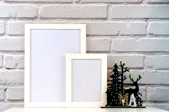 Christmas Frame. Photo frame. Flat lay. New Year concept. Christmas mock up. Winter. Christmas background. Xmas concept. Top view, copy space. Christmas photo frame mock up template