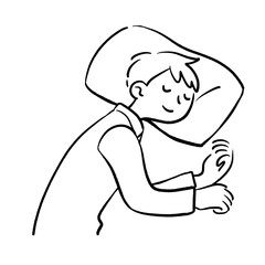 ほほ笑んで眠る若い男性　線画