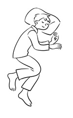 気持ちよく眠っている若い男性　線画