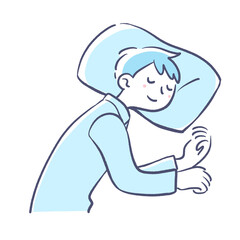 微笑んで眠る若い男性