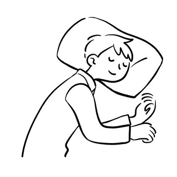 recommend clip art: ほほ笑んで眠る若い男性　線画